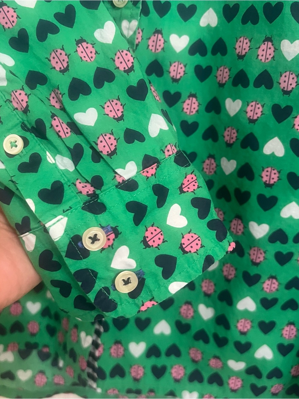 Talbots blouse ladybug Green Heart-Print Button Front Shirt preppy casual work - Picture 5 of 8